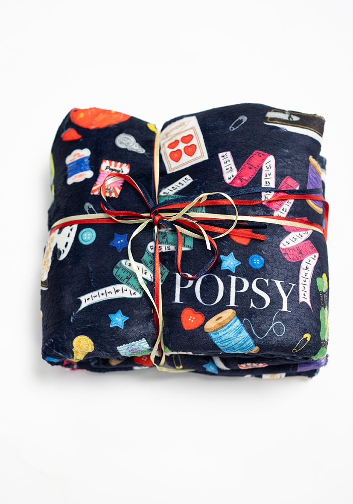 Fourth angle of Sewing &amp; Haberdashery Print Pop-under Plush Blanket