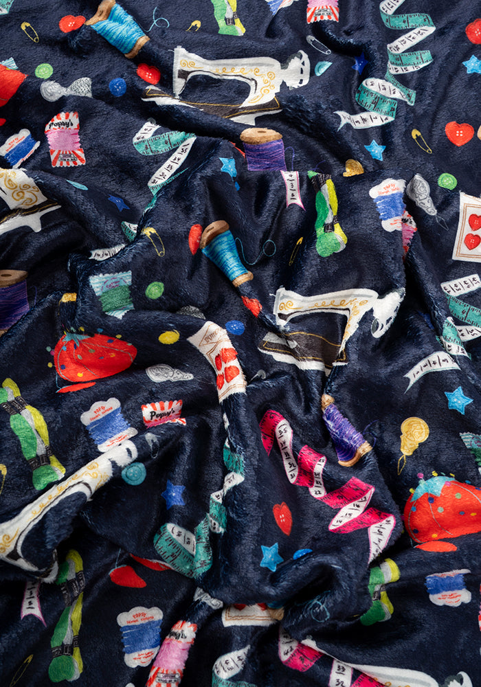 Eighth angle of Sewing &amp; Haberdashery Print Pop-under Plush Blanket