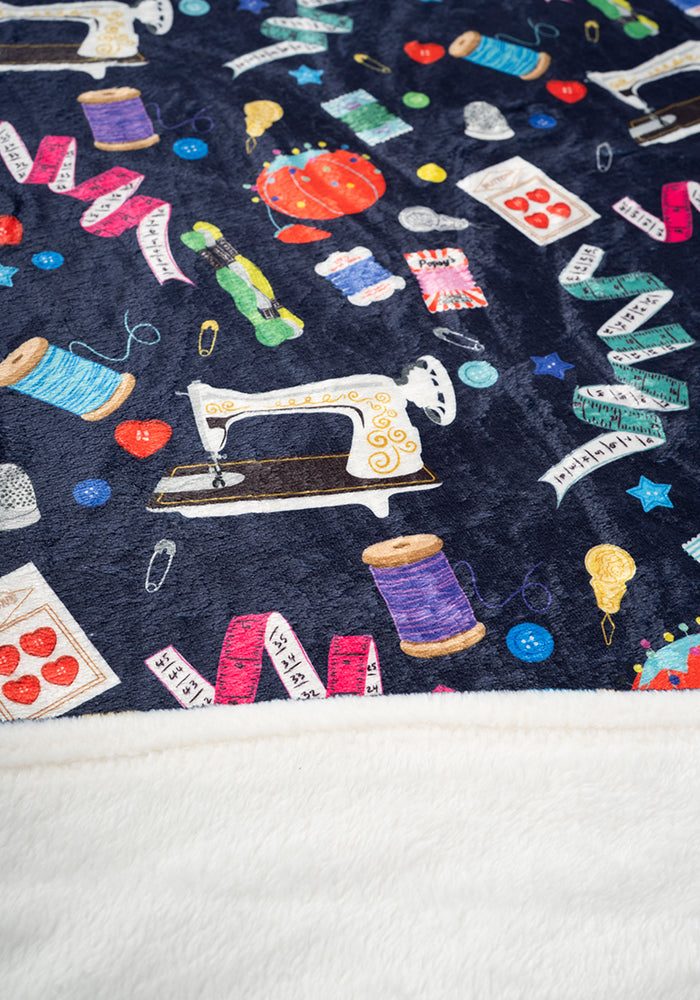 Sixth angle of Sewing &amp; Haberdashery Print Pop-under Plush Blanket