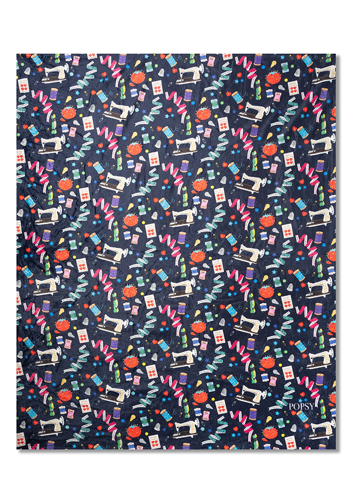 Third angle of Sewing &amp; Haberdashery Print Pop-under Plush Blanket
