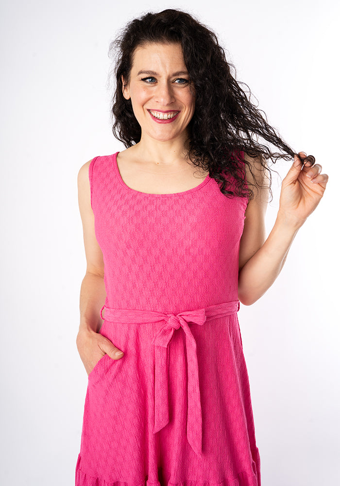 Fourth angle of Shae Cerise Oval Textured Tiered Hem Midi Dress
