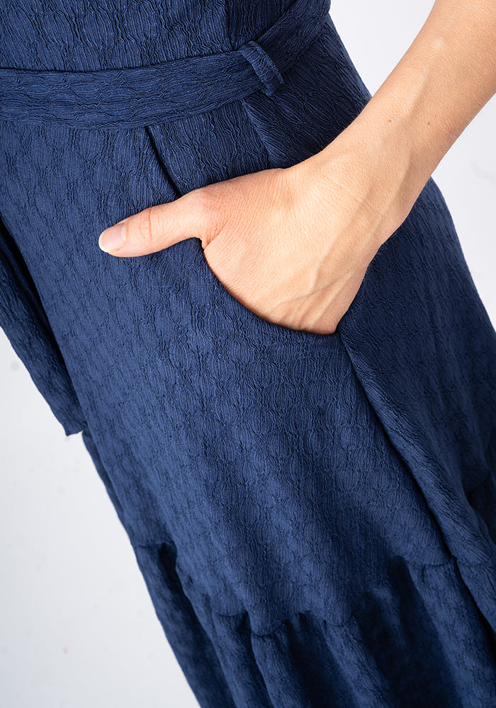 Fifth angle of Shae Navy Oval Textured Tiered Hem Midi Dress