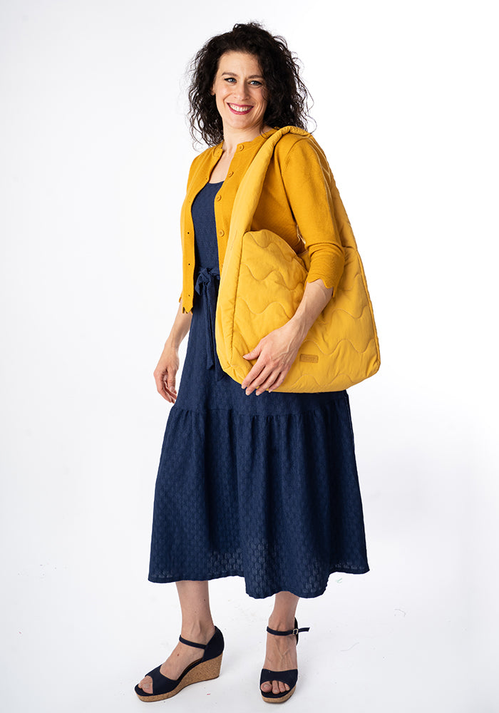 Seventh angle of Shae Navy Oval Textured Tiered Hem Midi Dress
