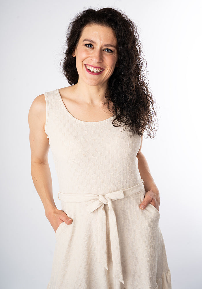 Fourth angle of Shae Cream Oval Textured Tiered Hem Midi Dress