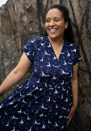 Shaela Whale Print Cotton Midi Dress