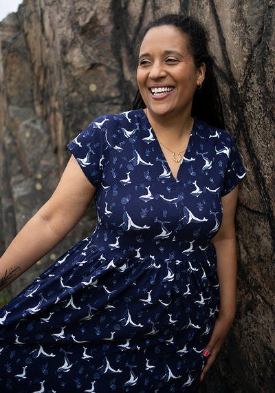 Shaela Whale Print Cotton Midi Dress