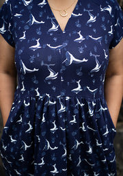 Shaela Whale Print Cotton Midi Dress
