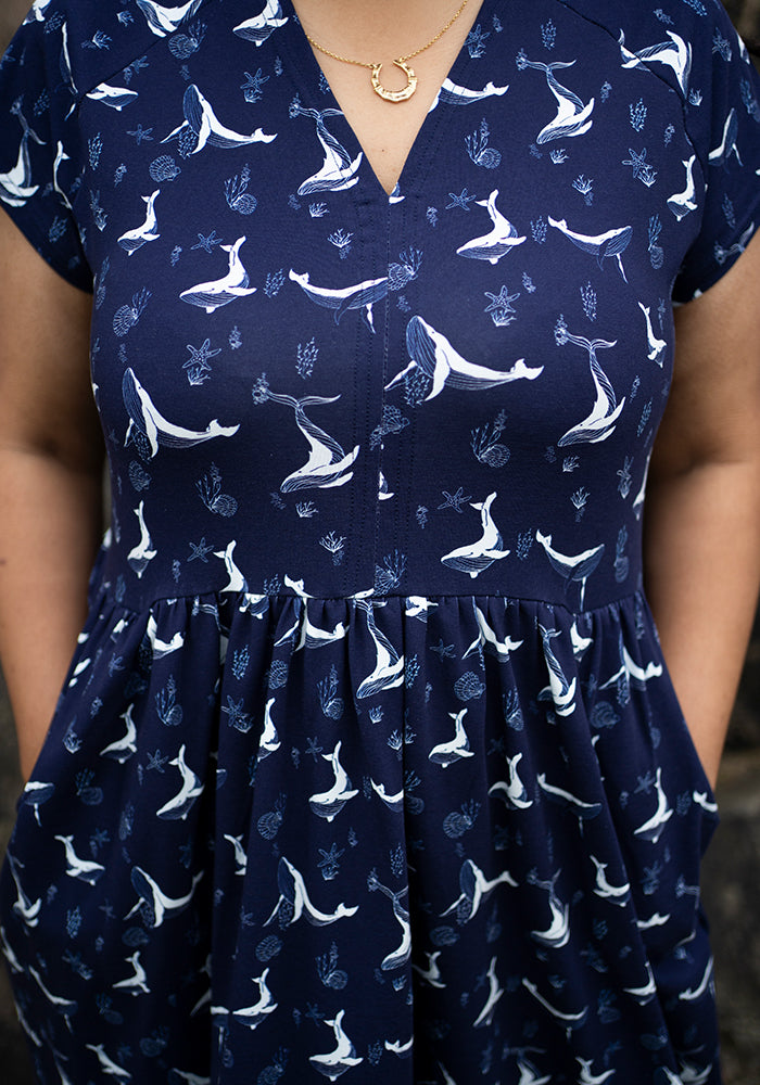 Shaela Whale Print Cotton Midi Dress