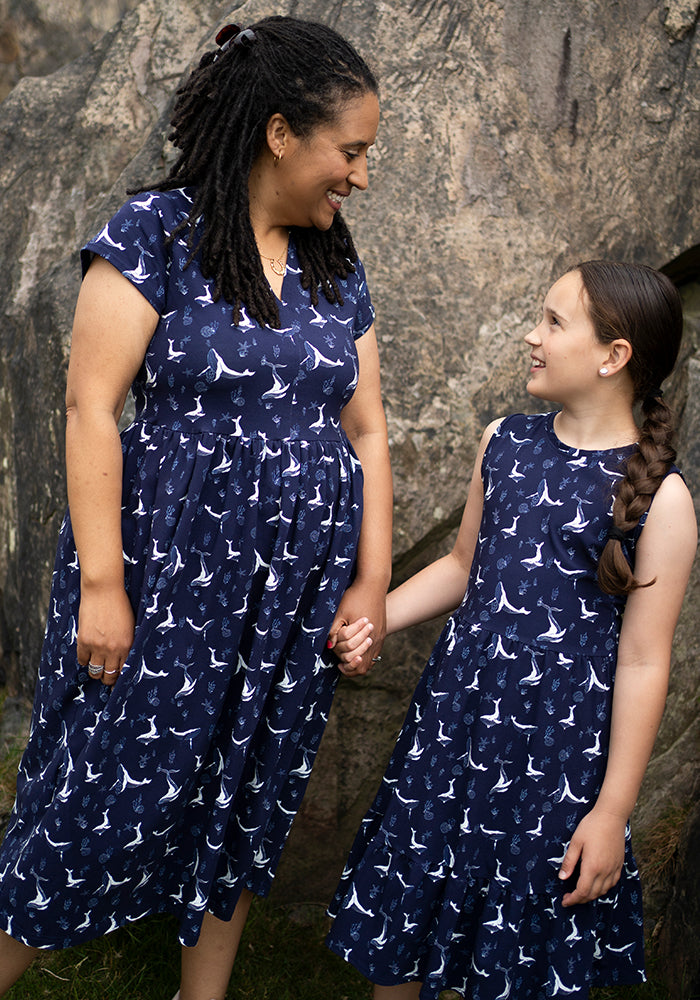Shaela Whale Print Cotton Midi Dress