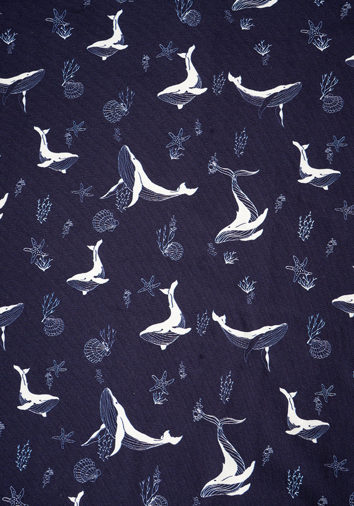 Shaela Whale Print Cotton Midi Dress