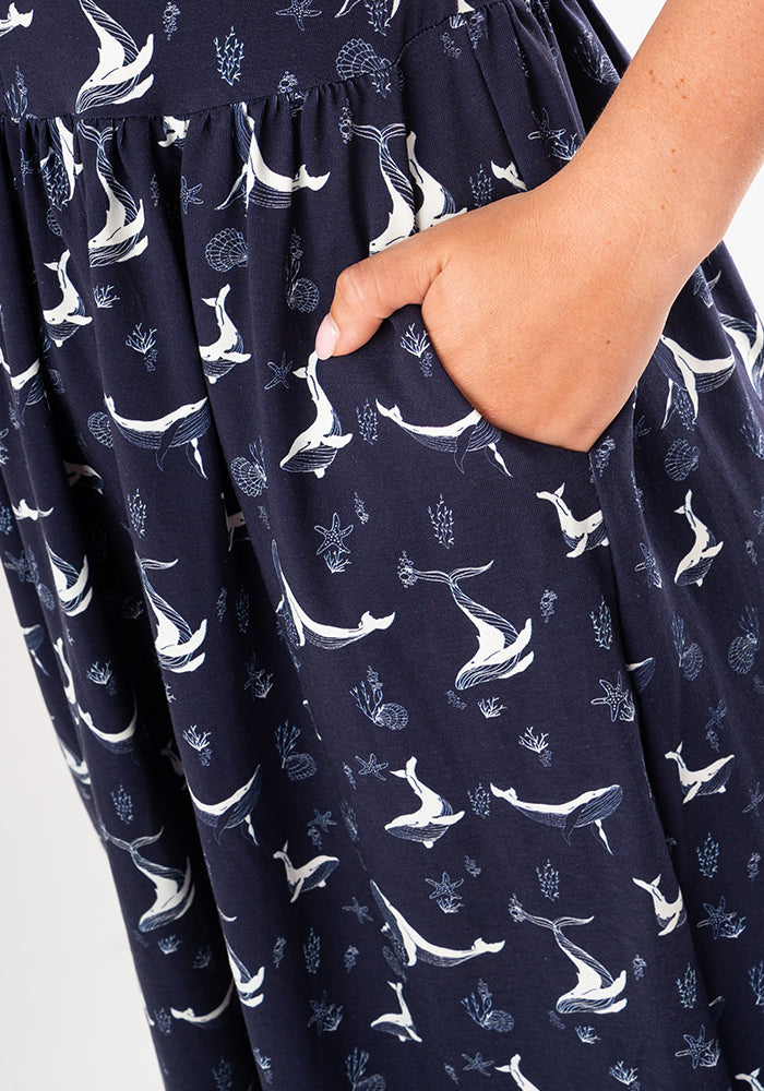 Shaela Whale Print Cotton Midi Dress