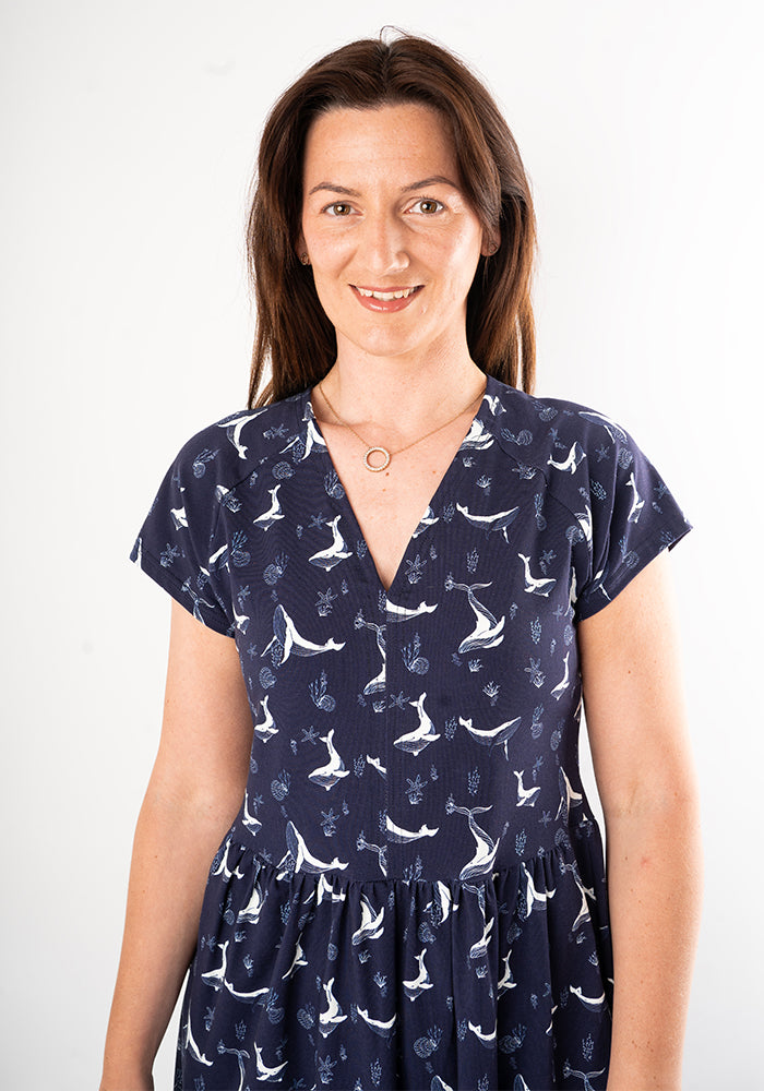 Shaela Whale Print Cotton Midi Dress