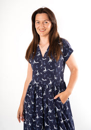 Shaela Whale Print Cotton Midi Dress