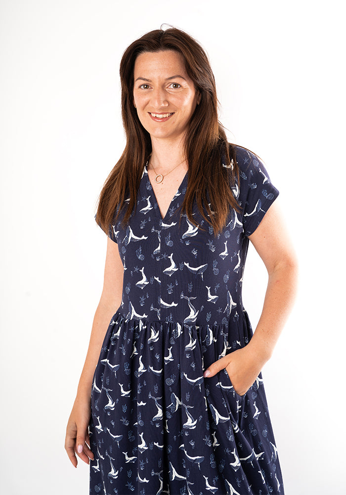 Shaela Whale Print Cotton Midi Dress