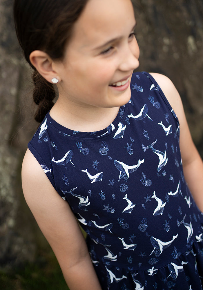 Children's Whale Print Cotton Dress (Shaela)