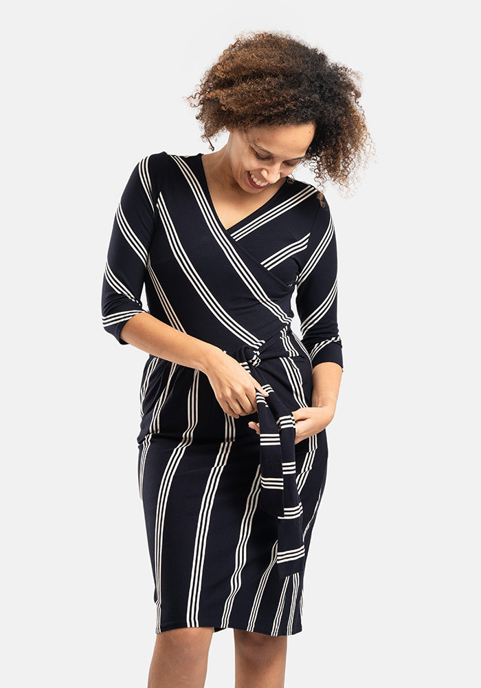 Shanice Navy Stripe Viscose Dress