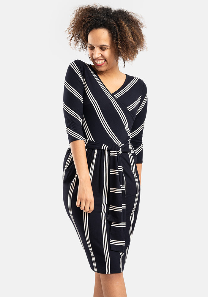 Shanice Navy Stripe Viscose Dress
