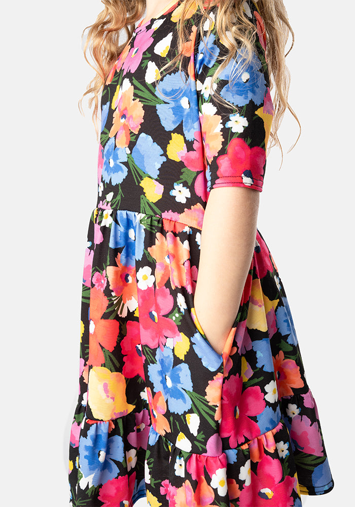 Children's Painted Flowers Print Dress (Shari)