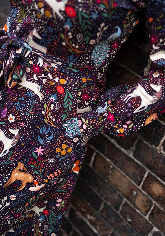 Tenth angle of Shawna Magical Woods Berry Print Cotton Dress