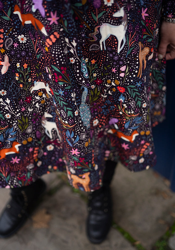 Fourth angle of Shawna Magical Woods Berry Print Cotton Dress