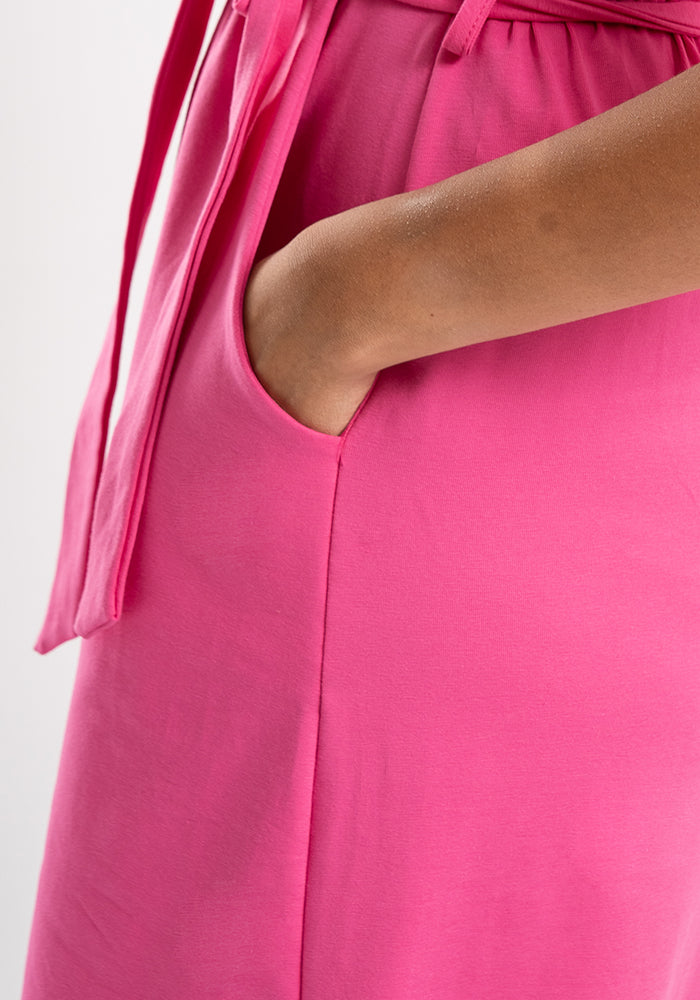 Shea Plain Rose Pink Cotton Midi Dress