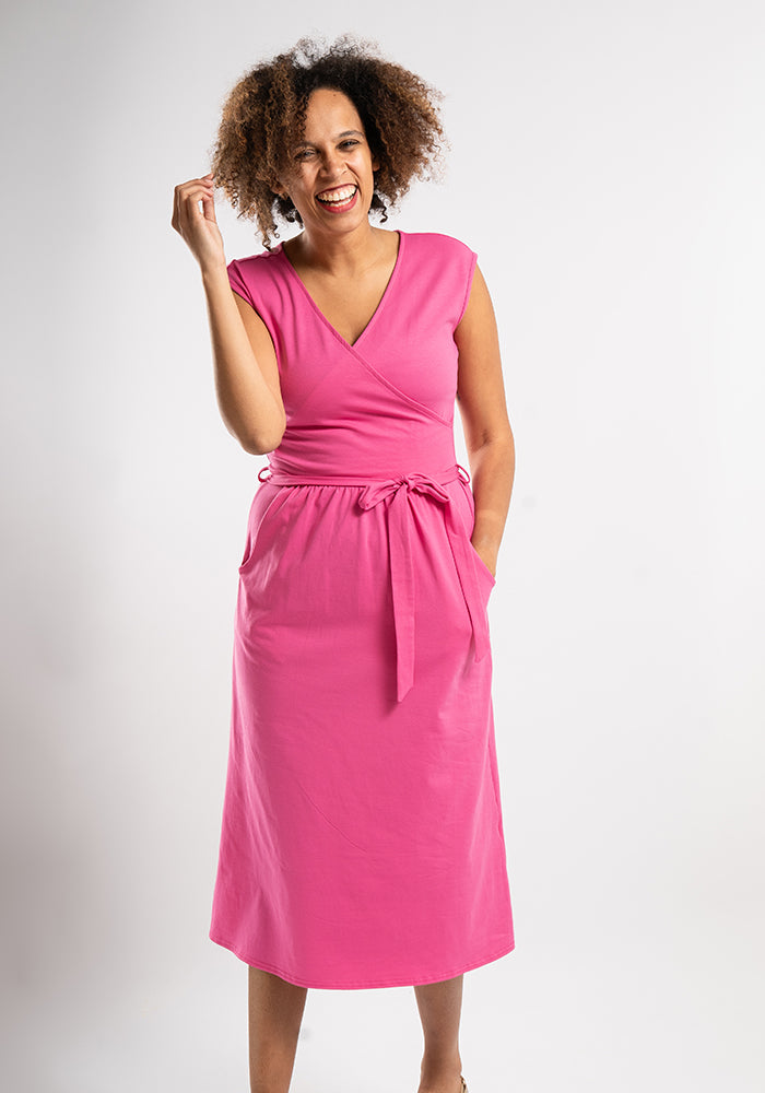 Shea Plain Rose Pink Cotton Midi Dress