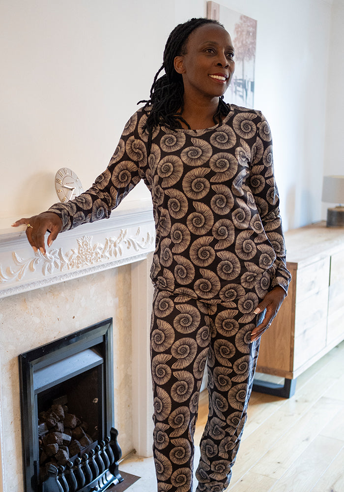 Front view of Shelbie Fossil Print Pyjama Set
