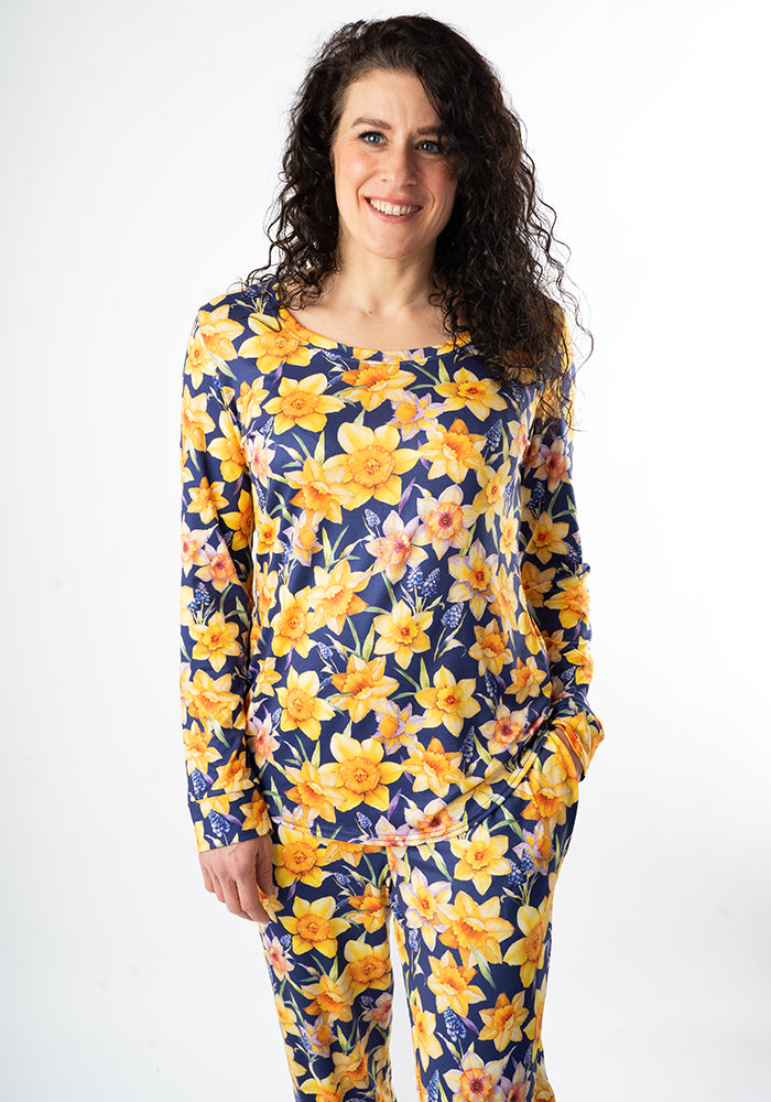 Seventh angle of Shelbie Daffodil Print Narrow Leg Pyjama Set
