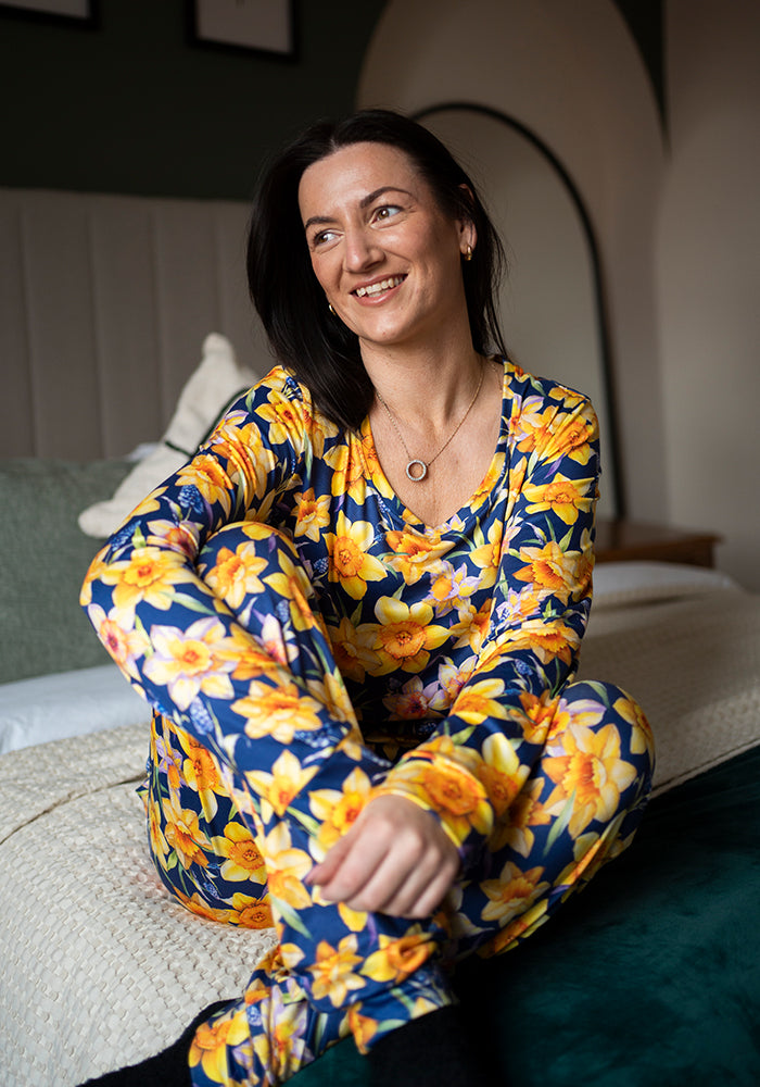 Sixth angle of Shelbie Daffodil Print Narrow Leg Pyjama Set