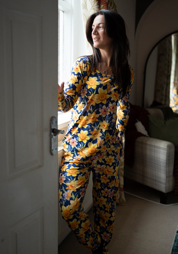 Eighth angle of Shelbie Daffodil Print Narrow Leg Pyjama Set