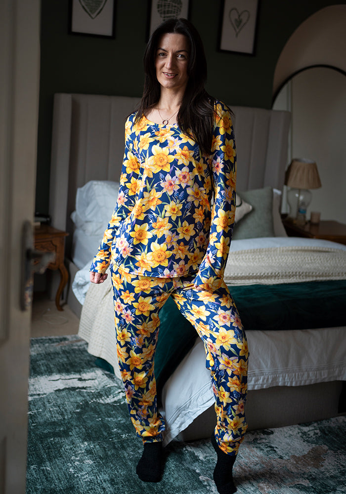 Front view of Shelbie Daffodil Print Narrow Leg Pyjama Set