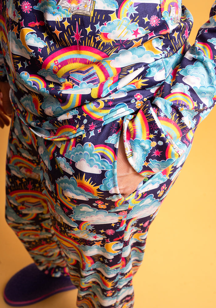 Sixth angle of Shelbie Rainbow Books Print Pyjama Set, our peach skin nightwear fabric is designed with comfort in mind.