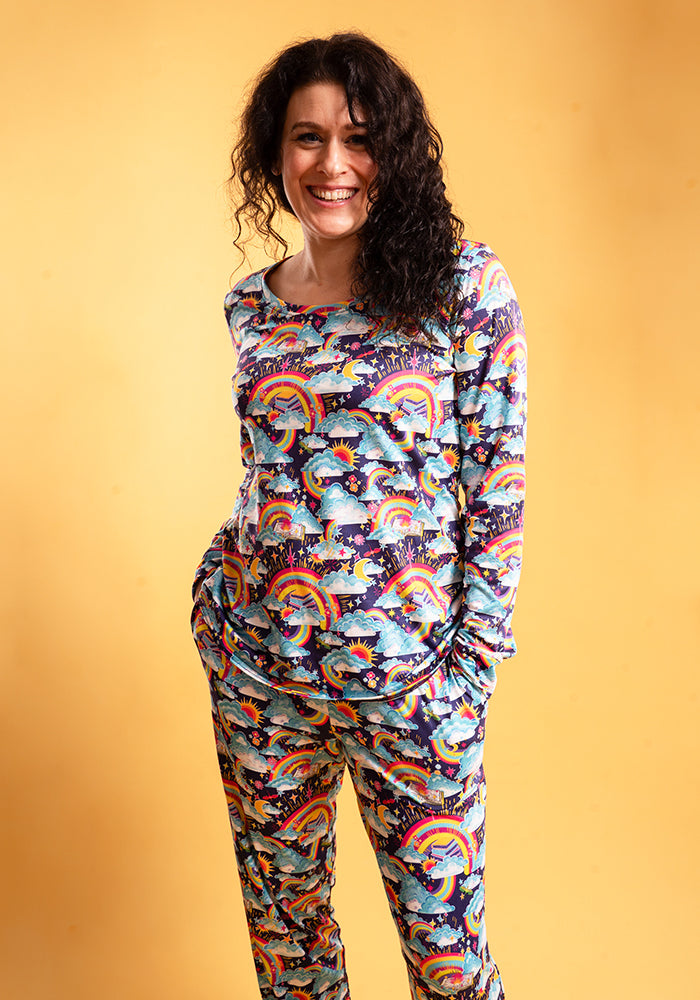 Fifth angle of Shelbie Rainbow Books Print Pyjama Set, our peach skin nightwear fabric is designed with comfort in mind.