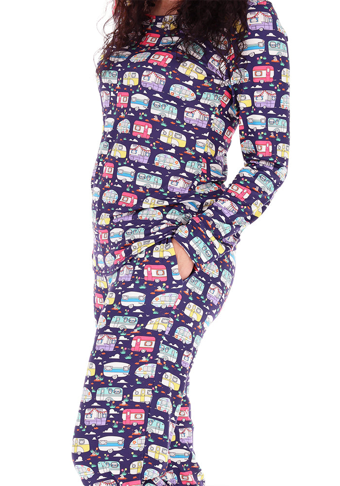 Third angle of Shelbie Vintage Caravan Print Pyjama Set