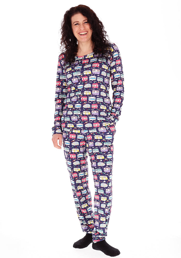 Front view of Shelbie Vintage Caravan Print Pyjama Set
