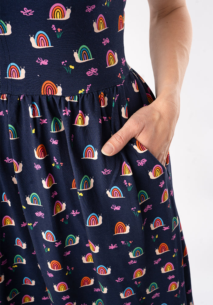 Sixth angle of Shellie Rainbow Snails Print Cotton Midi Dress