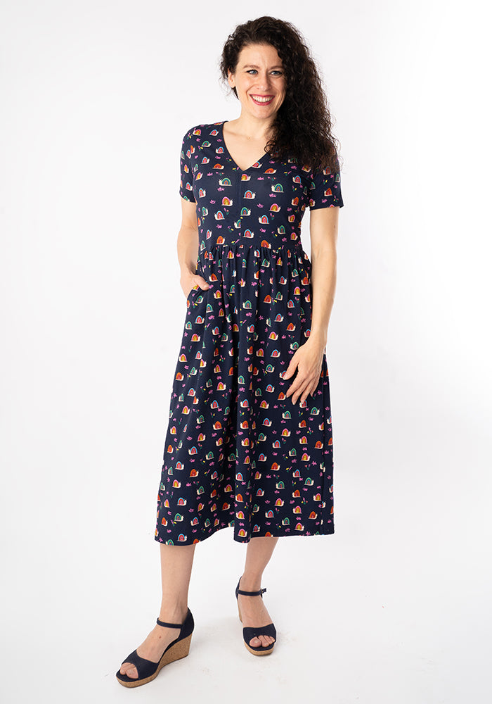 Fourth angle of Shellie Rainbow Snails Print Cotton Midi Dress