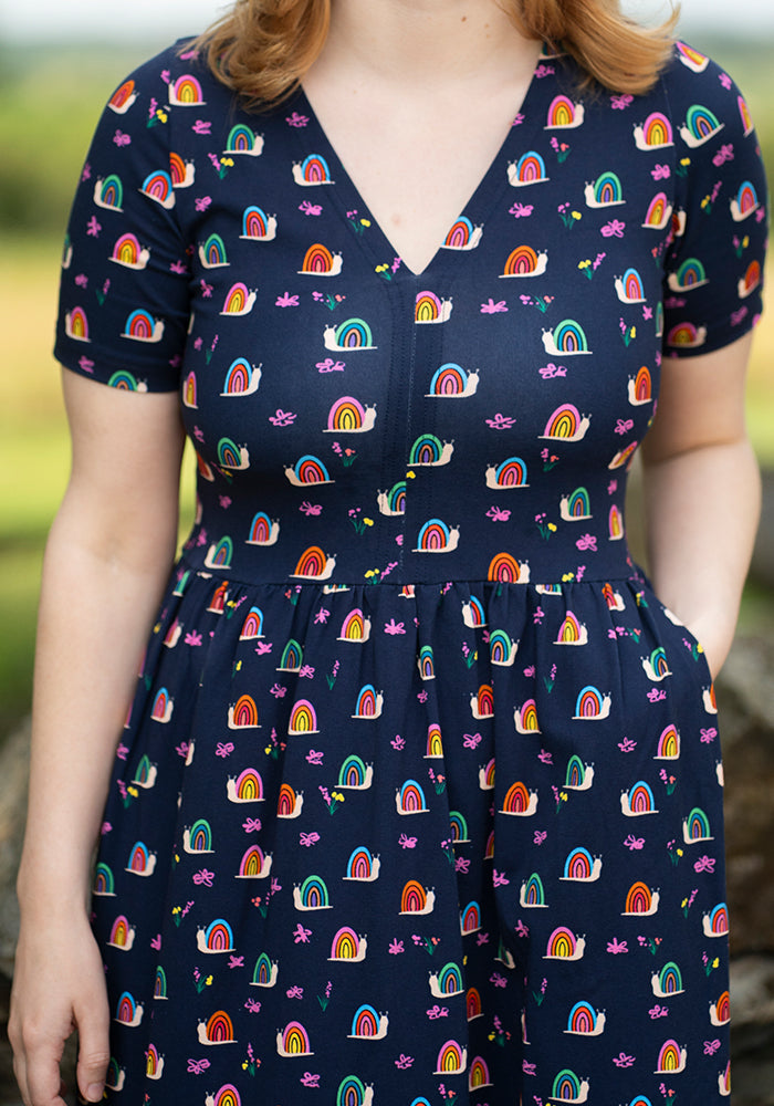 Fifth angle of Shellie Rainbow Snails Print Cotton Midi Dress