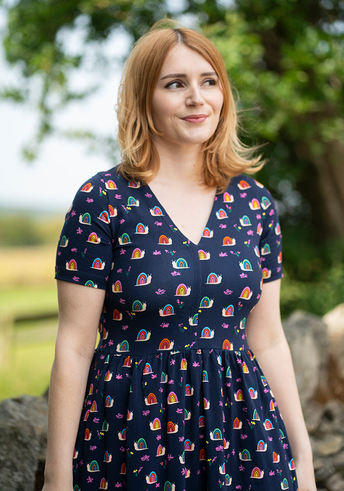 Seventh angle of Shellie Rainbow Snails Print Cotton Midi Dress