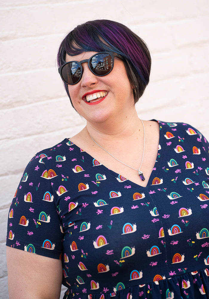 Ninth angle of Shellie Rainbow Snails Print Cotton Midi Dress