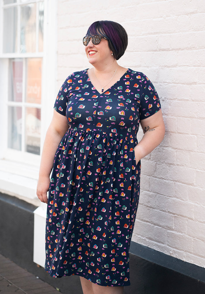 Twelfth angle of Shellie Rainbow Snails Print Cotton Midi Dress