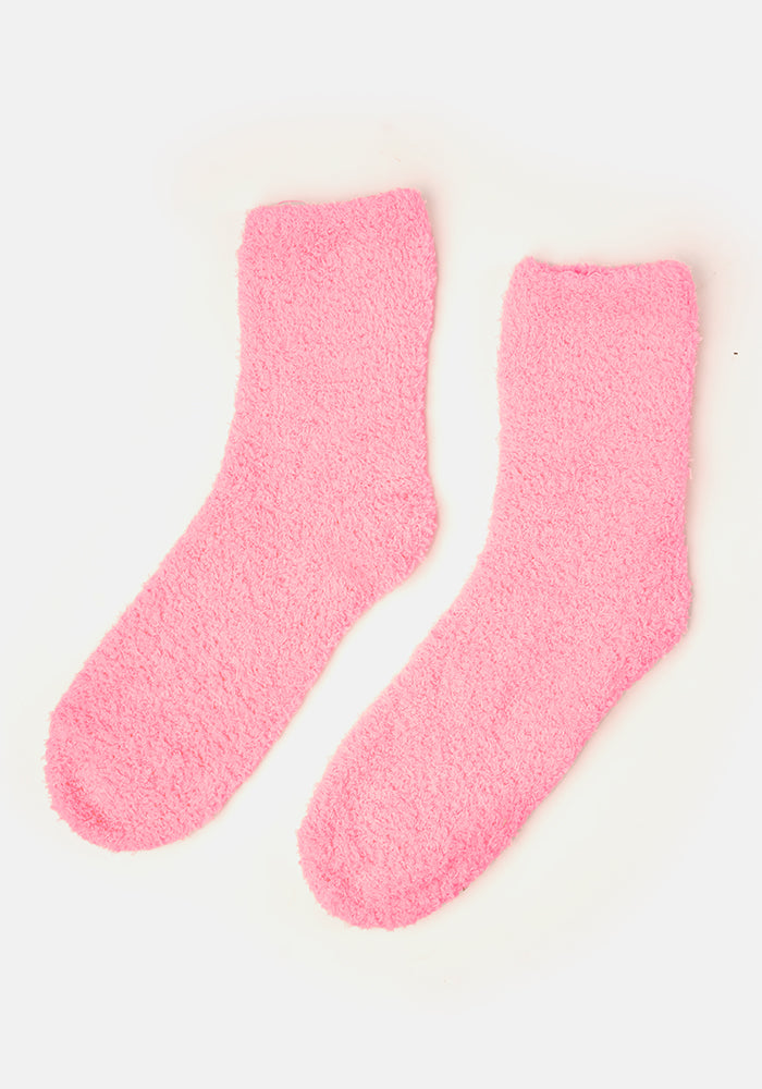 Third angle of Sherbert Pink Fluffy Socks