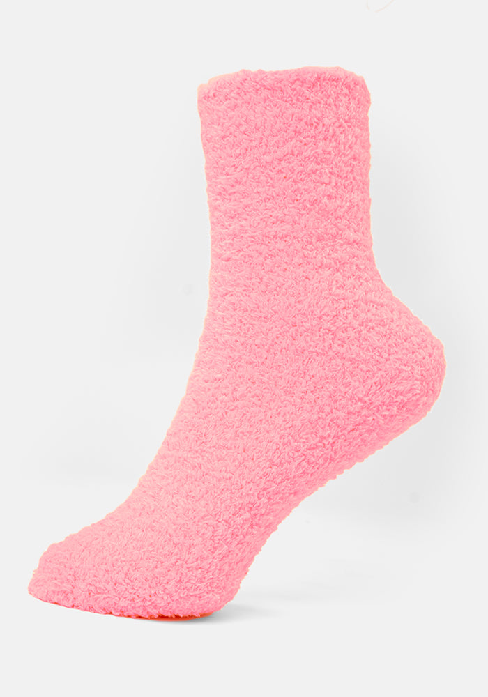 Front view of Sherbert Pink Fluffy Socks