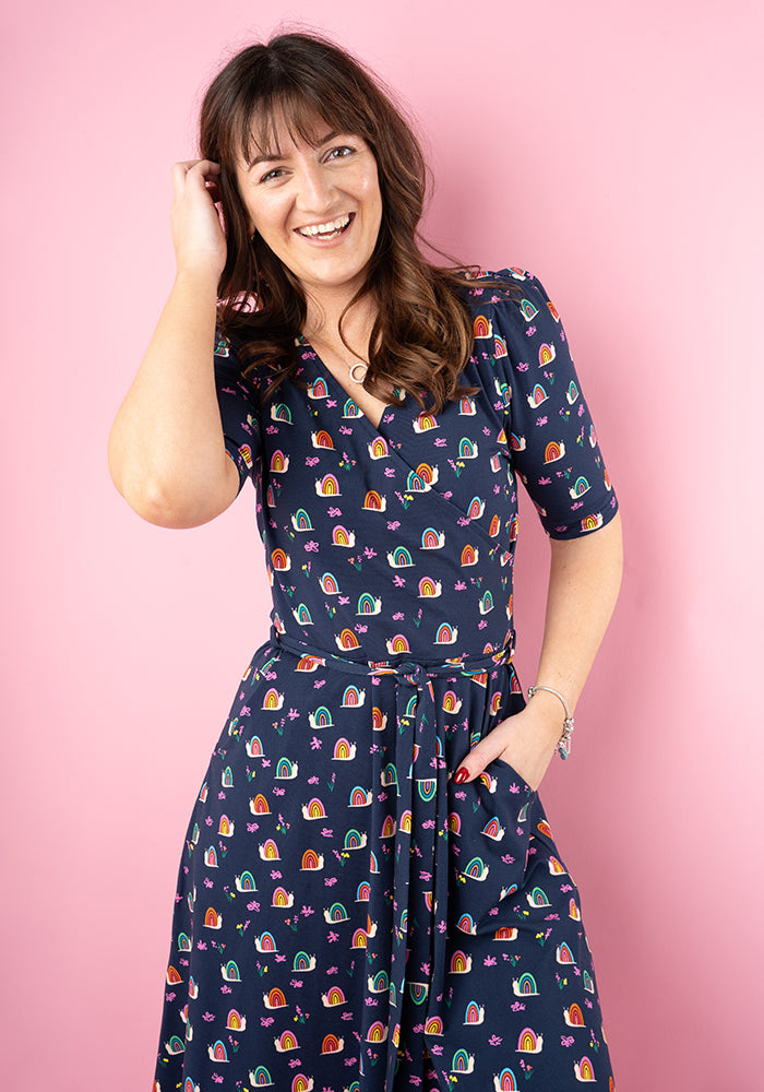 Second angle of Sheridan Rainbow Snails Print Cotton Dress
