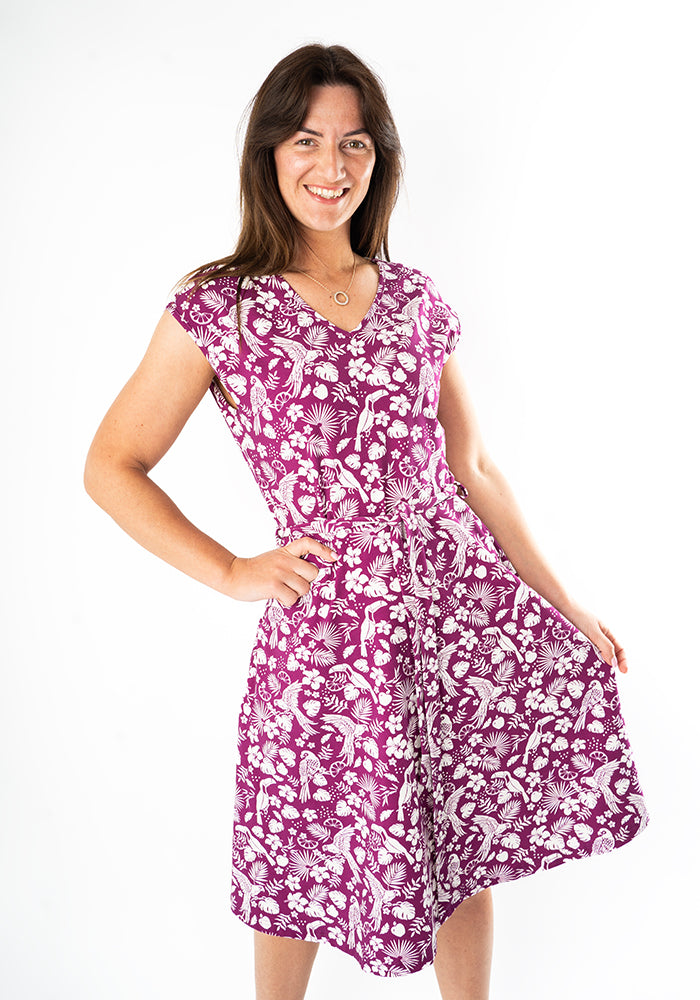 Shiloh Purple Paradise Print Cotton Dress