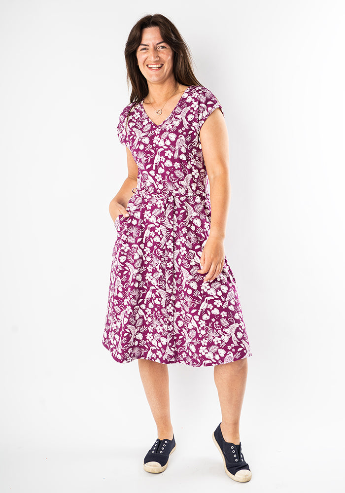 Shiloh Purple Paradise Print Cotton Dress