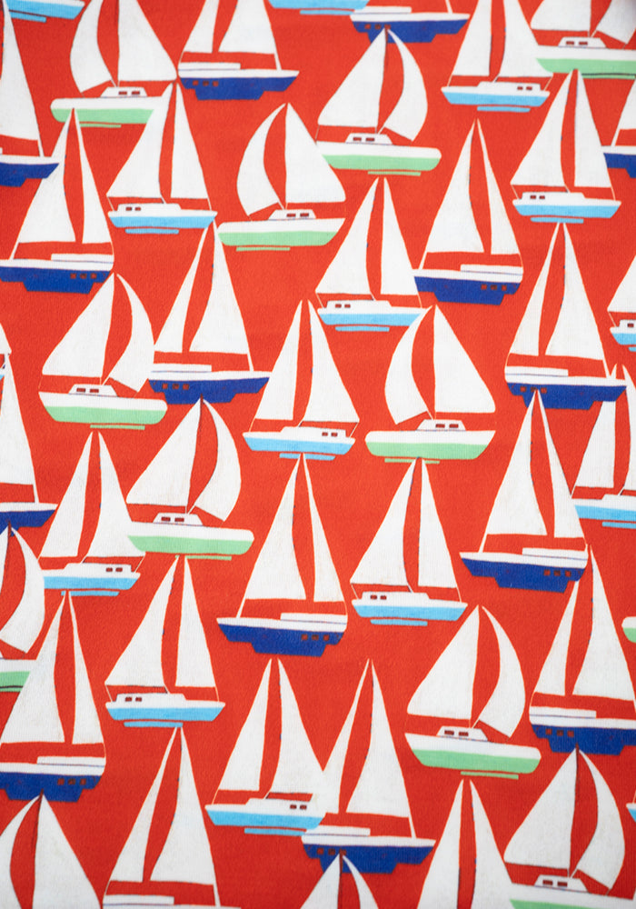 Second angle of Shore Red Sailboats Print Jersey Playsuit