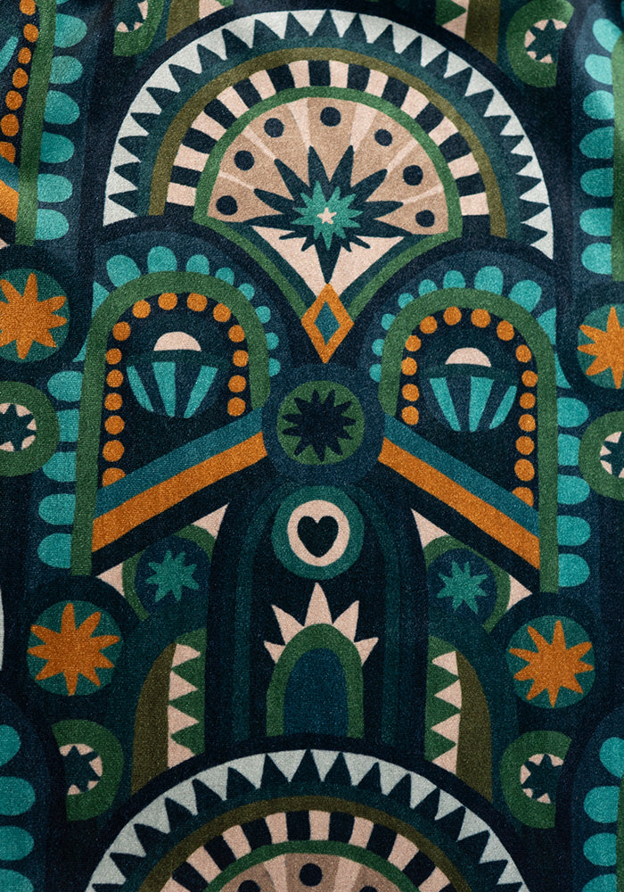 Shorena Teal Hand Painted Deco Print Midaxi Dress