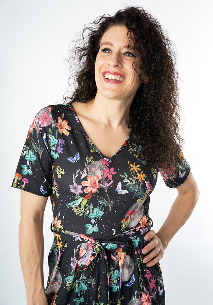 Sixth angle of Sibry Midnight Botanical Print Culotte Leg Jumpsuit