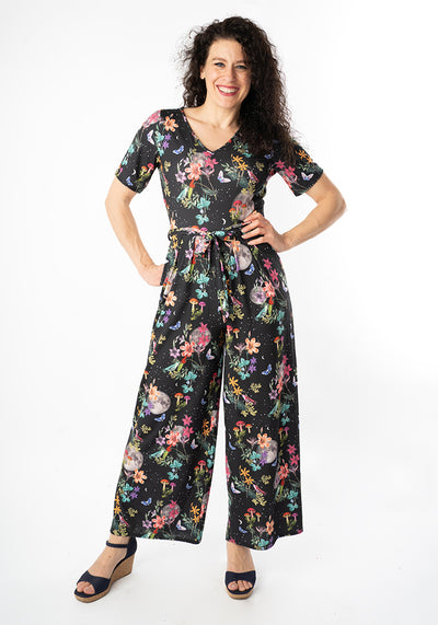 Sibry Midnight Botanical Print Culotte Leg Jumpsuit